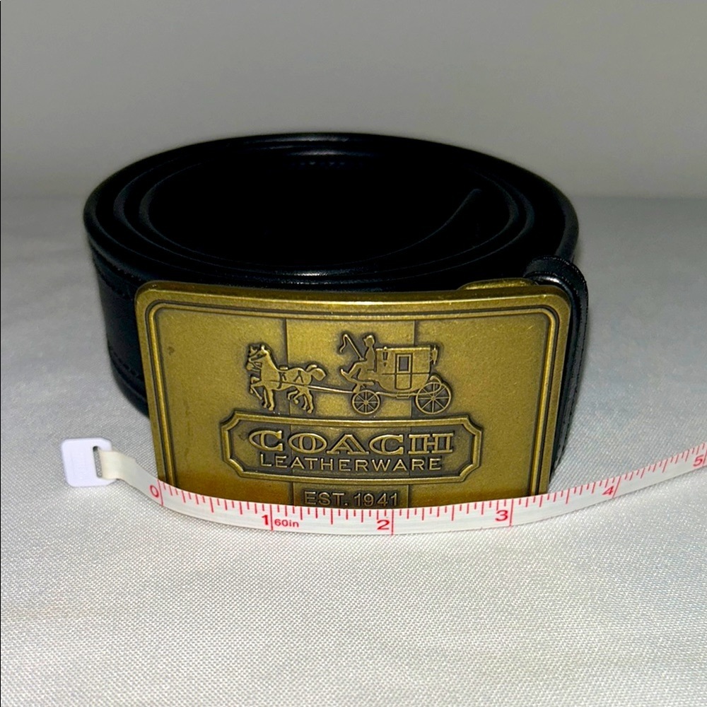 Coach Horse and Carriage Black Leather Belt with Brass Buckle Size Medium 40”L - Picture 10 of 13